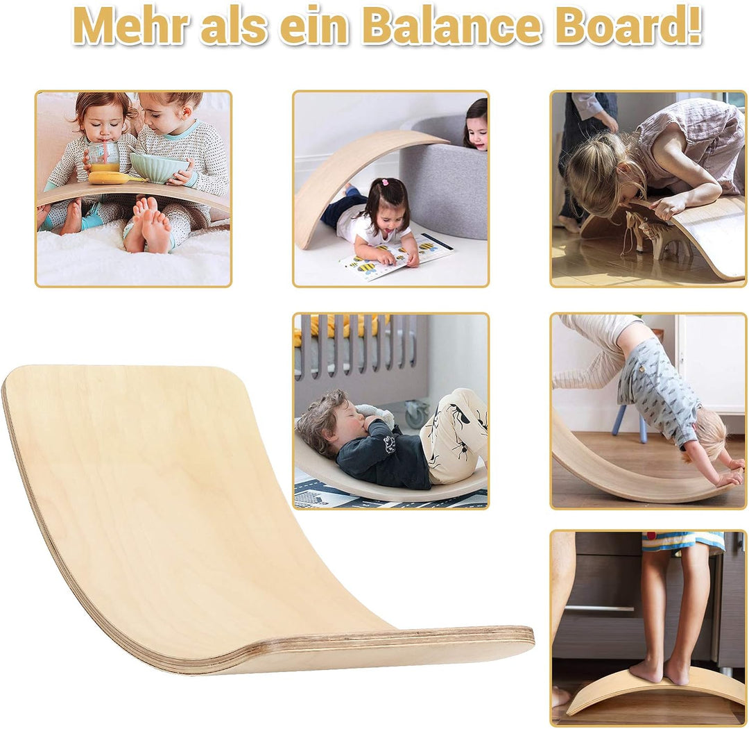GOPLUS Balance Board Holz, Kurviges Board mit Filzunterseite, Balancierbrett für Kinder und Erwachse