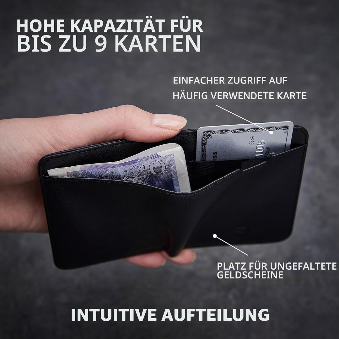 Vaultskin City Herren Ledergeldbörse mit RFID Blocker für Karten. Flaches Kartenetui für bis zu 9 EC