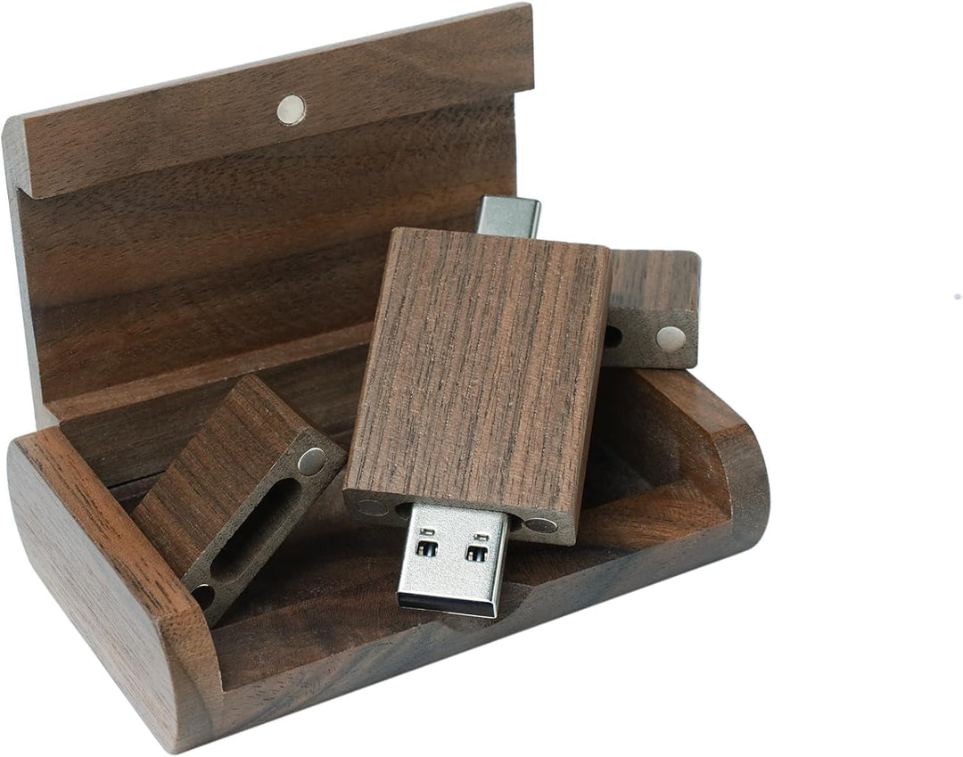 Walnut Wood Box USB C Flash Drive 16GB 1 Stück, OTG USB C Pen Drive, USB 3.0 und USB C Flash Drive,