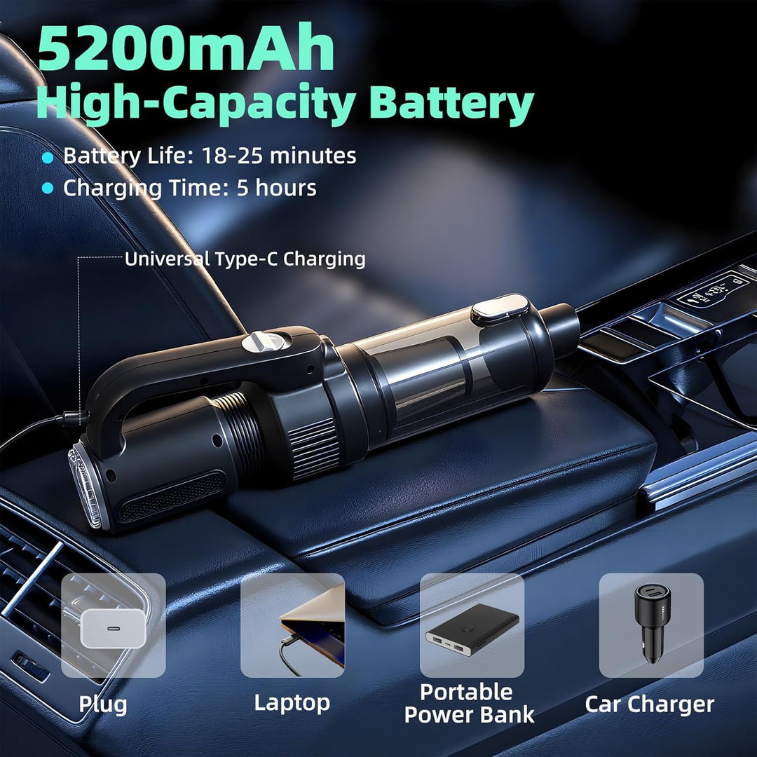 Carehabi Handstaubsauger Akku 25000Pa Mini Akku Staubsauger Handstaubsauger Auto 5200mAh für Auto, K