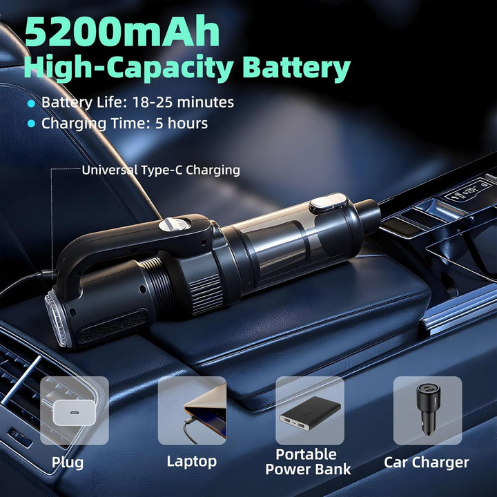 Carehabi Handstaubsauger Akku 25000Pa Mini Akku Staubsauger Handstaubsauger Auto 5200mAh für Auto, K