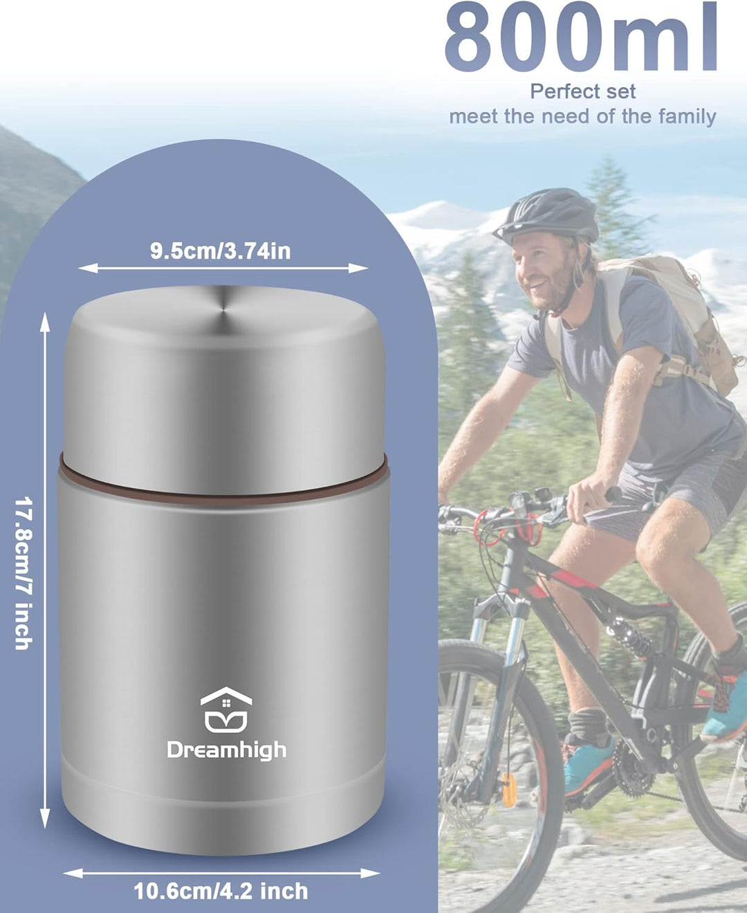 Dreamhigh® Thermobehälter für Essen 800 ml, Edelstahl Warmhaltebehälter Speisegefäss für Essen, Ther