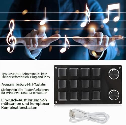 Mechanische Einhand Gaming Tastatur, 12 Tasten Multifunktions Einhand Makro Tastatur, Tragbare DIY P