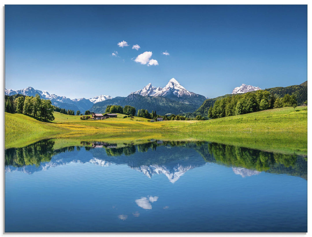 Glasbilder Wandbild Glas Bild einteilig 60x45 cm Querformat Alpen Berge Bergsee See Natur Landschaft