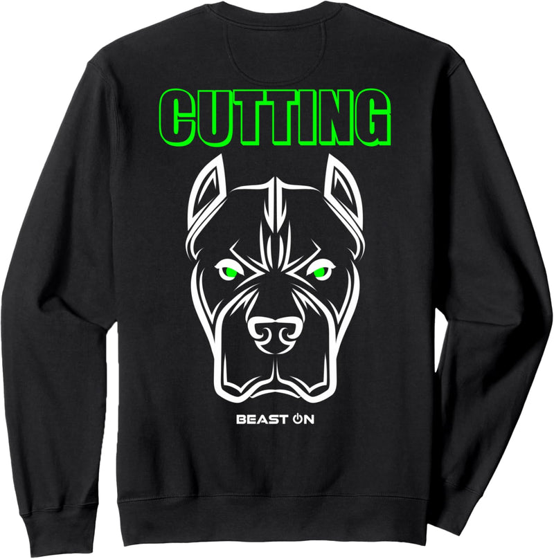 Cutting Bulldog Kopf Grün Rücken Motiv Gym Workout Fitness Sweatshirt