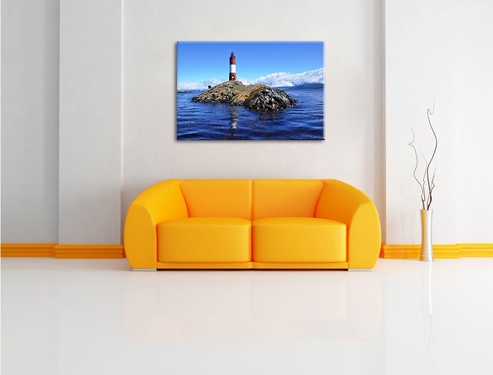 Pixxprint Leuchtturm mit Robben als Leinwandbild/Grösse: 100x70 cm/Wandbild/Kunstdruck/fertig bespan
