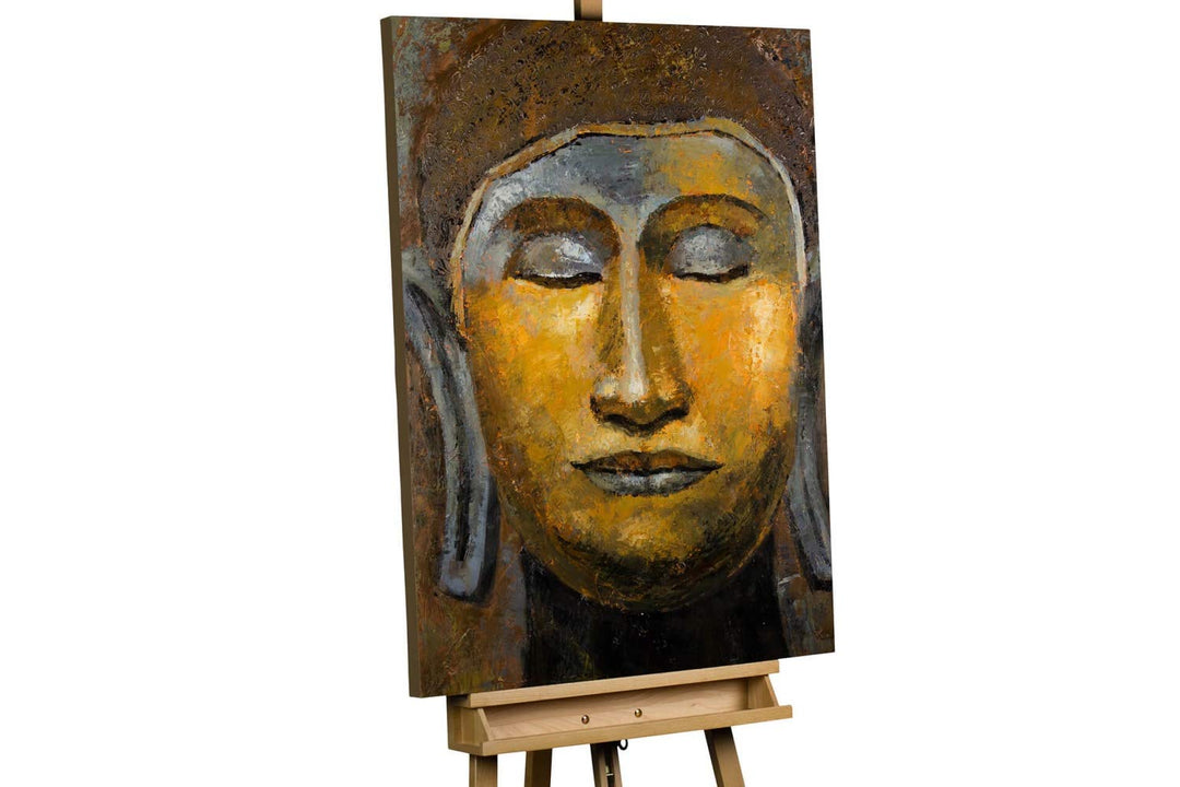 KunstLoft Leinwandbild | 100% HANDGEMALT | 75x100cm | Gemälde 'Inneres Zen' | Glaube | Braun | Wandb