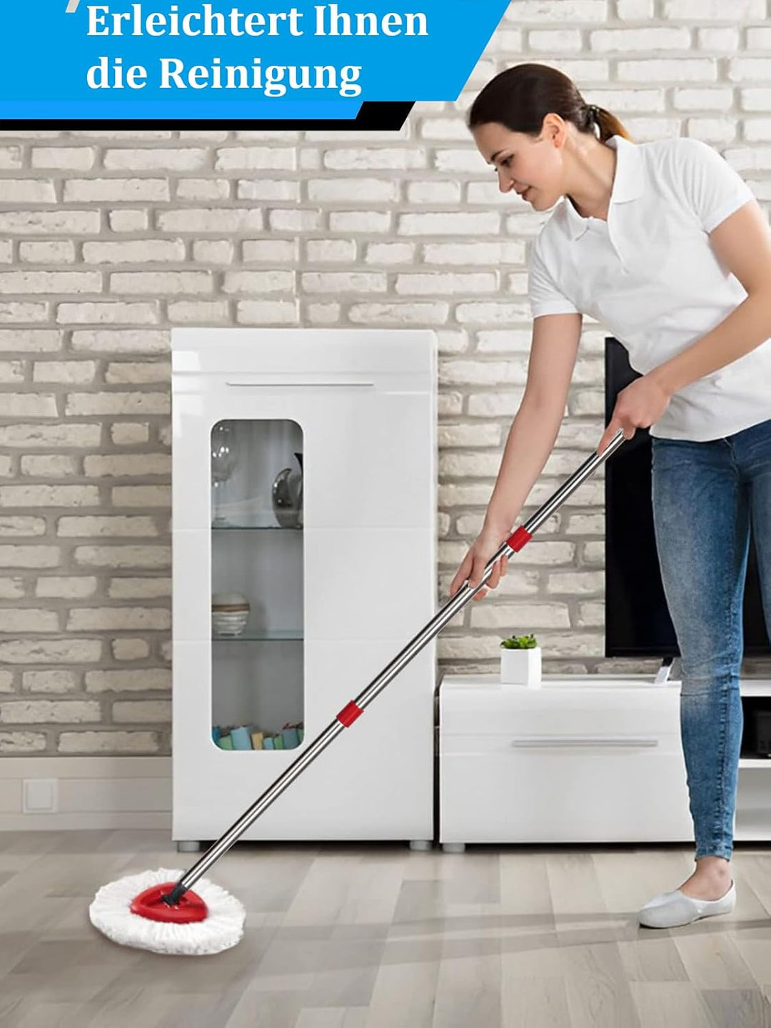 Ersatz Wischmopp Set, kompatibel mit Vileda Turbo 2in1 EasyWring&Clean, 1 Griff, 76,2–147,3 cm Griff
