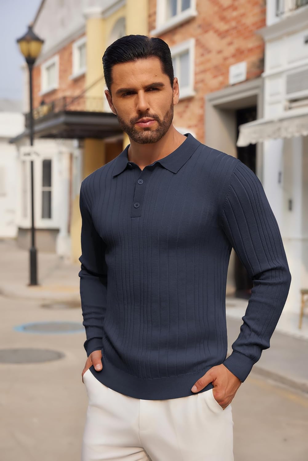 COOFANDY Polo Pullover Herren Strickpullover mit Polokragen Strick Poloshirt Herren Langarm Polo Pul