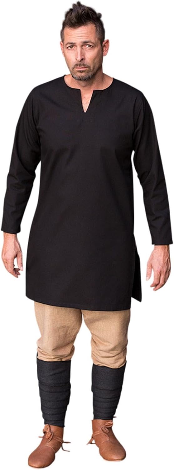 Mittelalter Untertunika Herren Unterkleid Langarm schwarz Baumwolle - XL XL Schwarz, XL Schwarz