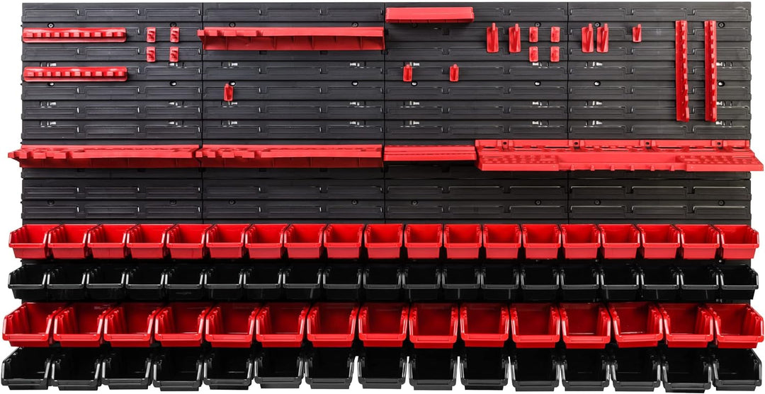Lagersystem Werkstattregal | 156 x 78 cm | 68 stck. Box | Wandregal mit Werkzeughalterungen und Stap