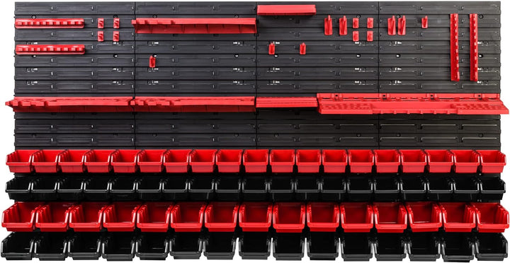 Lagersystem Werkstattregal | 156 x 78 cm | 68 stck. Box | Wandregal mit Werkzeughalterungen und Stap