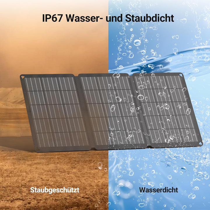 30W Solarpanel Faltbar, Tragbares Outdoor Solar Ladegerät IP67 Wasserdichtes mit 3 Anschlüsse (USB-C