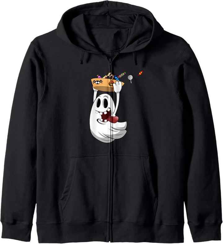 Cooles Motiv ohne Kostüm mit Süssigkeiten an Kinder Halloween Kapuzenjacke