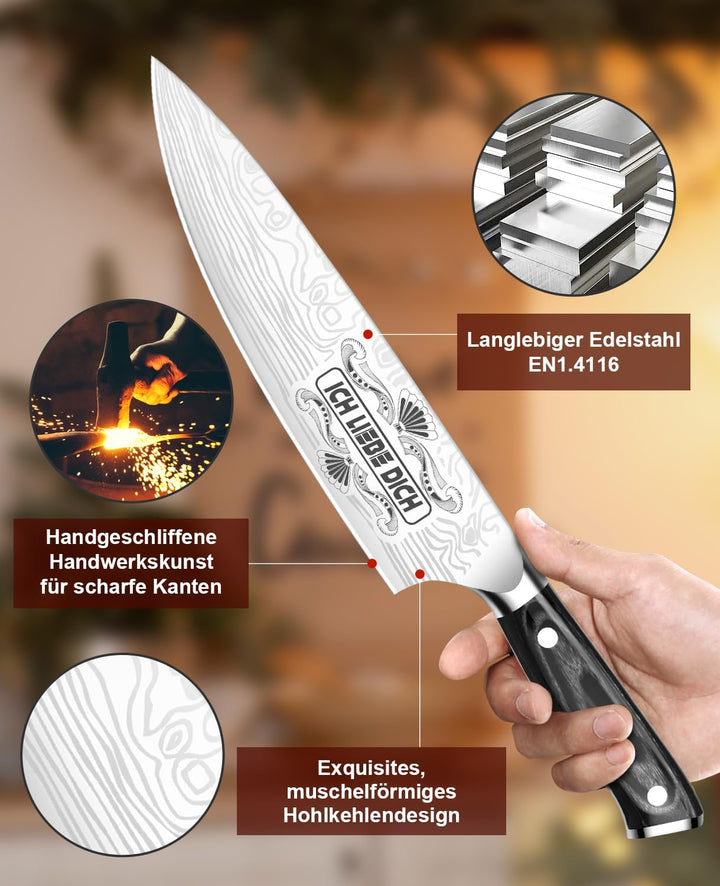 MOSFiATA Kochmesser Extrem Scharf Valentinstag Küchenmesser Geschenk für Männer, Deutsch EN 1. 4116