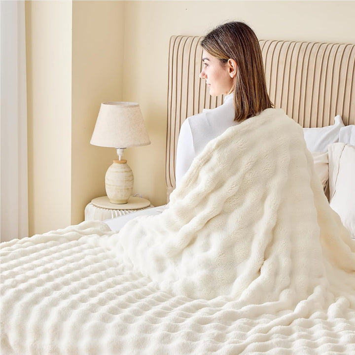 Bubble Decke Kuscheldecke Flauschig - 200x230cm Sofadecke & Couchdecke aus Imitat-Wolldecke, Warme F