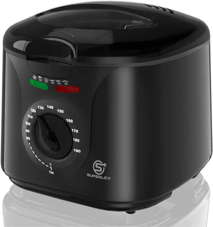 Friteuse mit Fett 2L Edelstahl 1300W Elektrische Kompakte Mini Fritteuse Öl mit Temperaturregelung f