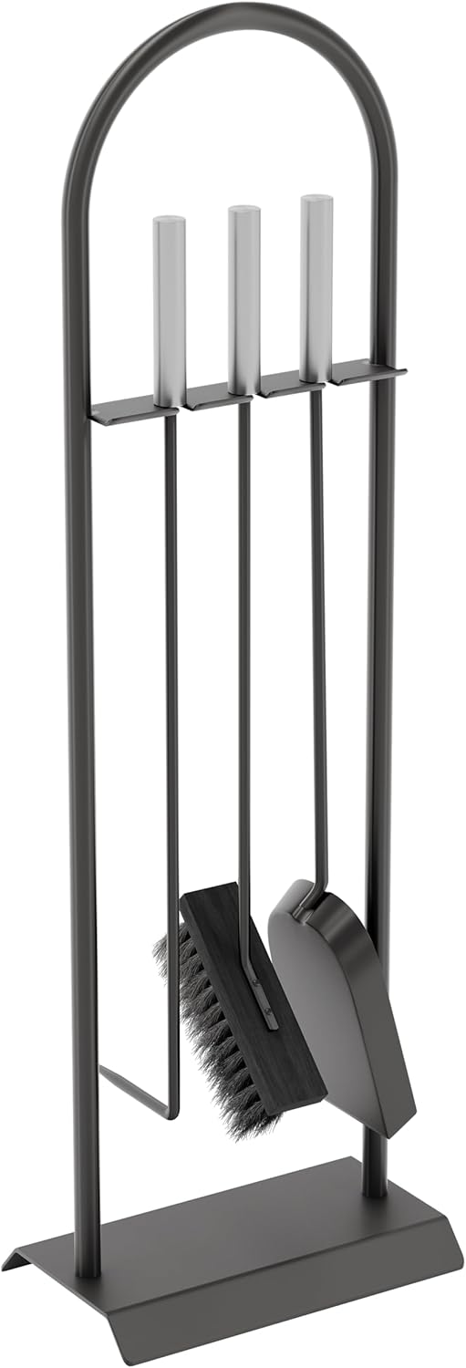 Fire Vida Arc Kaminbesteck-Set, Metall, chromfarben/Scharz, 4-teilig