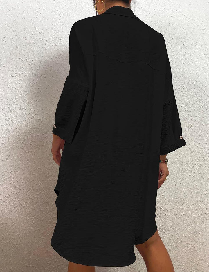 Frauen Badeanzug Coverup Shirt Kleid Button Down Badeanzug Cover Up Beachwear, B-schwarz M