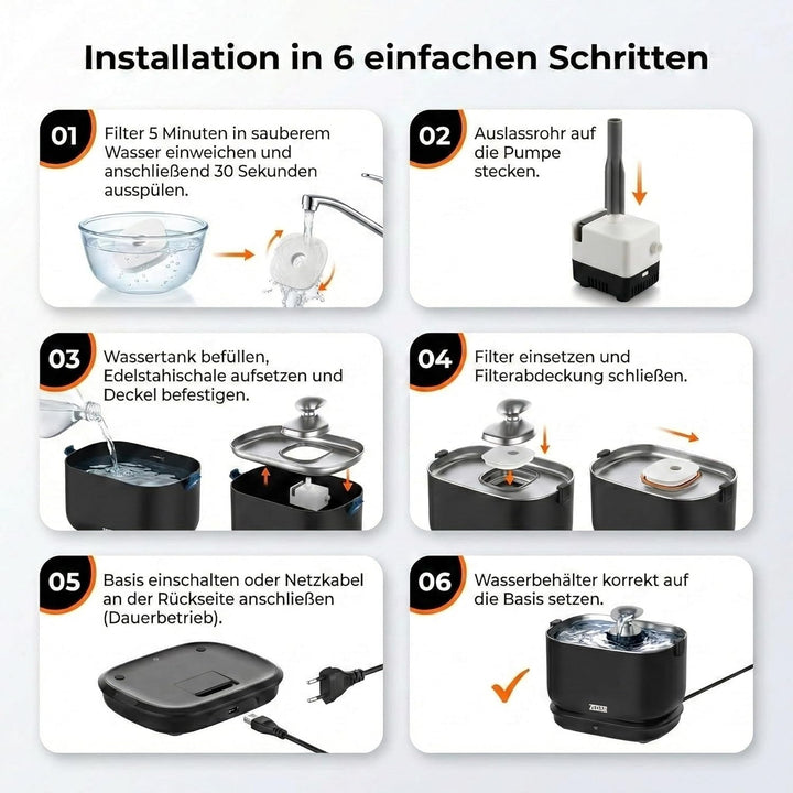 Zedar WF600 Edelstahl Drahtloser Trinkbrunnen mit APP für Katze oder Hund - Inklusive 3 Filtern - Ka