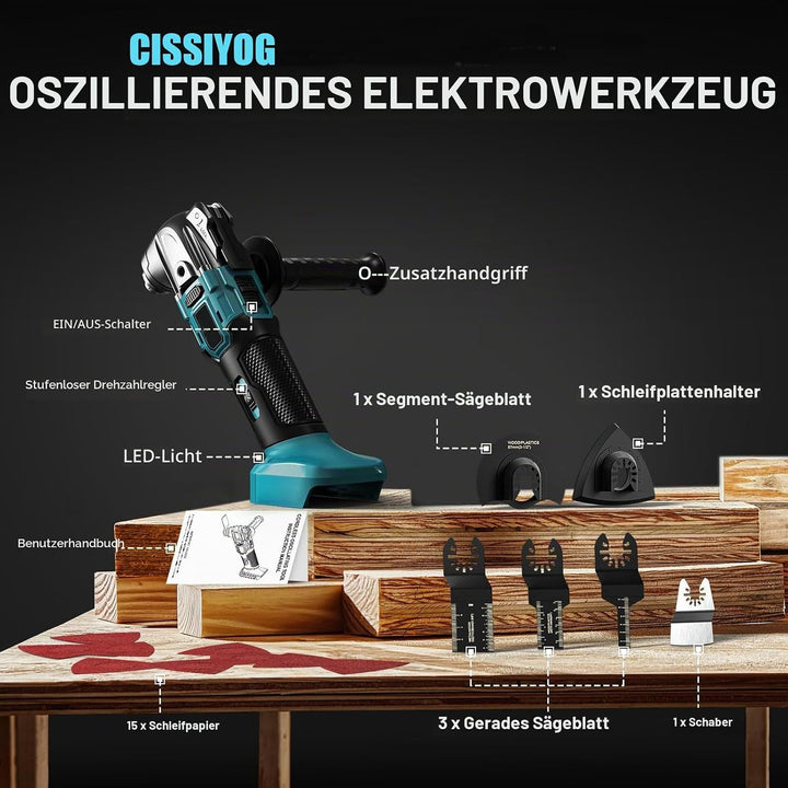 Akku-Multifunktionswerkzeug Kompatibel mit Makita Akku 18V, Kabelloses Oszillierendes Werkzeug-Set,