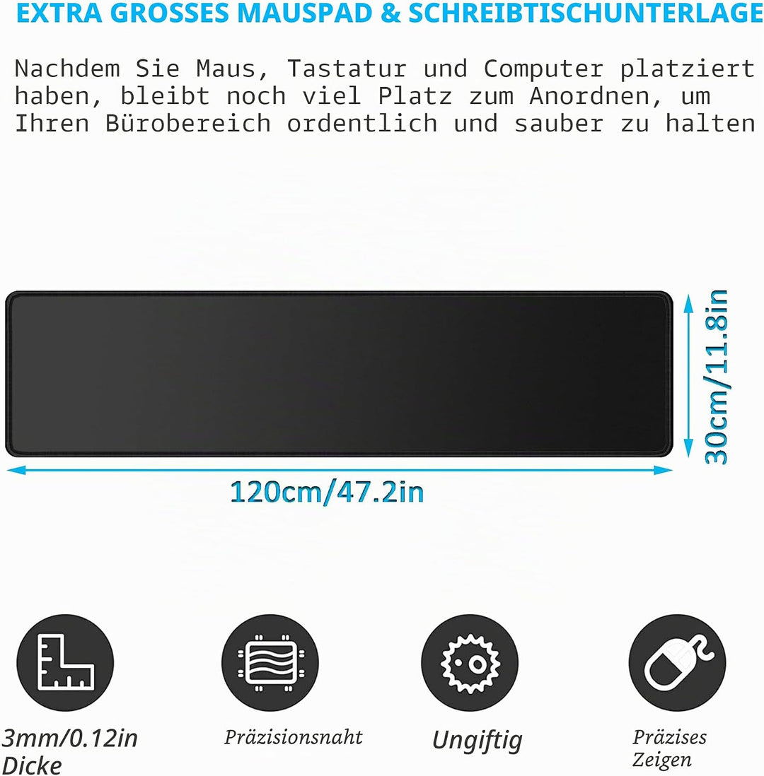 LL-COEUR XXL Schwarz Mauspad Gaming Mouse Mat Laptops Schreibtischunterlage Desk Pad (1200 x 300 x 3