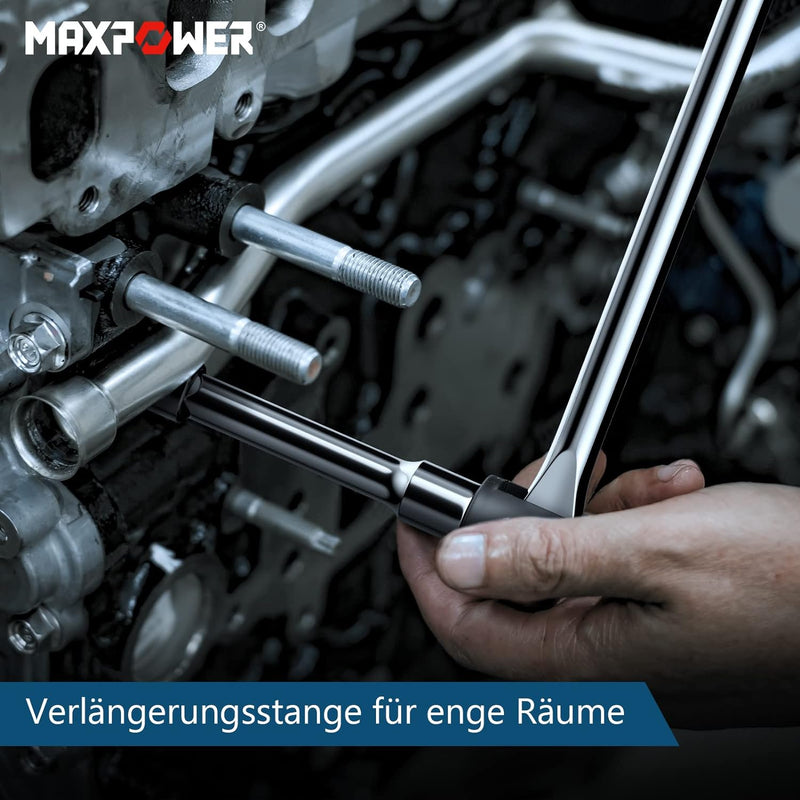 MAXPOWER 450mm Breaker Bar 1/2 zoll Gelenkgriff mit 17 mm/19 mm/21 mm Steckschlüssel 125mm Erweiteru