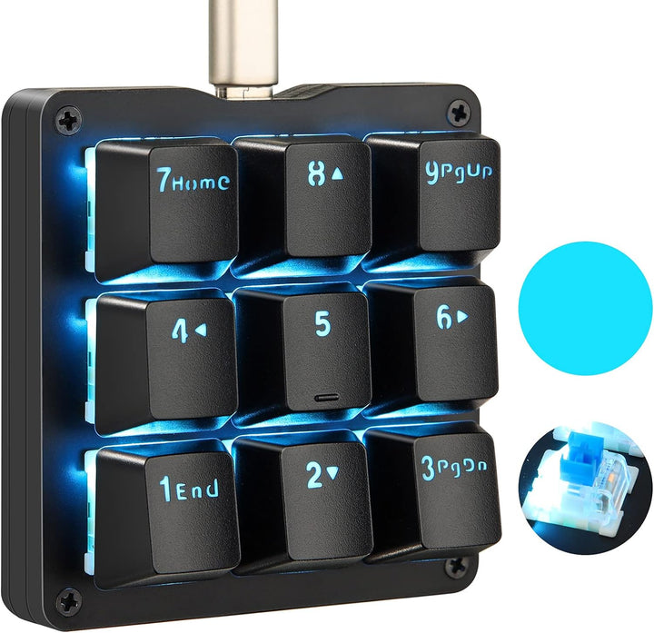 Koolertron Einhändige mechanische Makro-Tastatur,LED-Hintergrundbeleuchtung tragbare Mini-Einhand-me