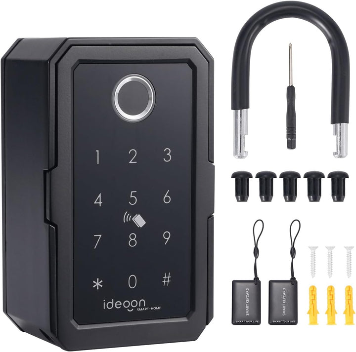 ideoon Smarter Schlüssel-Safe mit Fingerabdruck, PIN, Transponder-Karte, Bluetooth – Eine sichere Ke