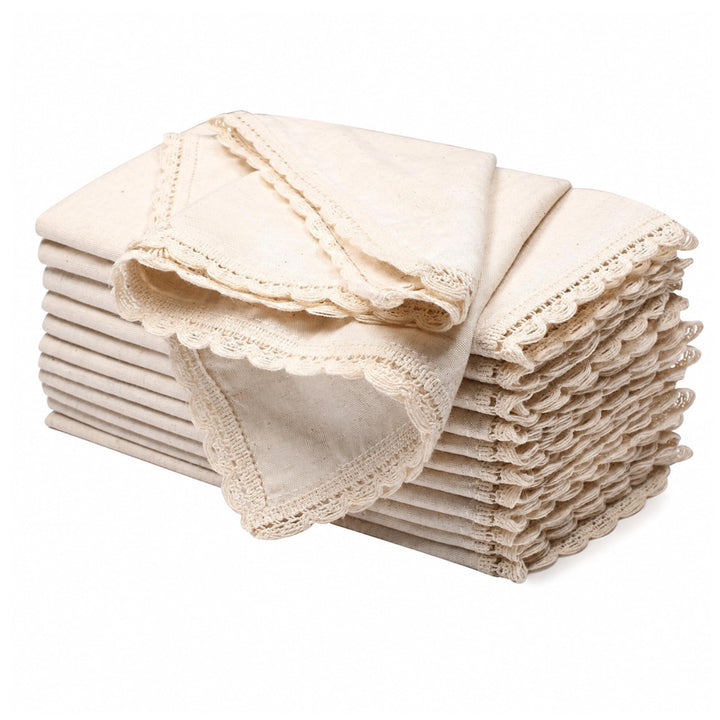 Leinenservietten, Baumwolle, 45.7x45.7 cm, mit Spitze, Leinen, Hochzeitsservietten, Cocktail-Serviet