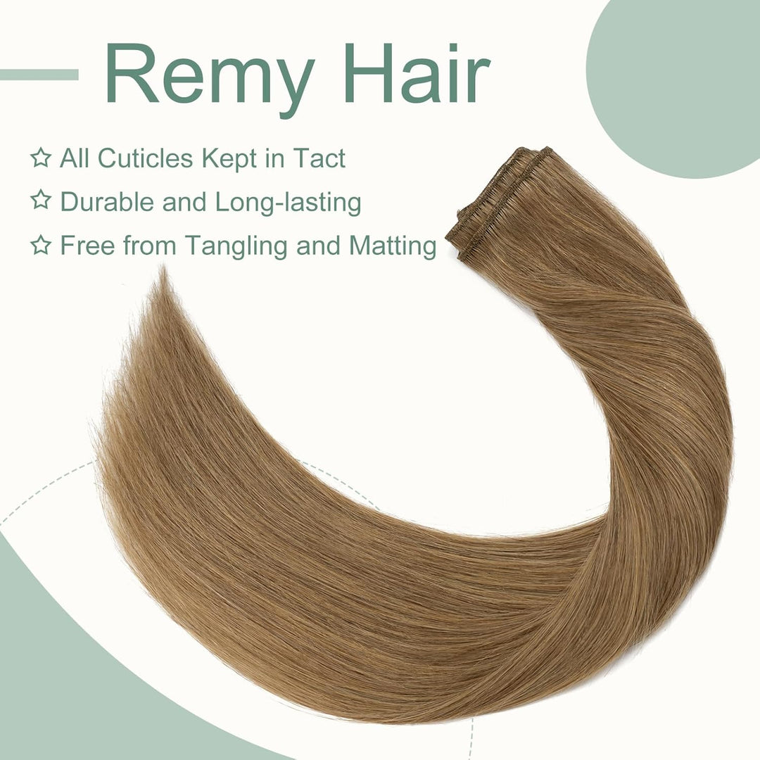 Rich Choices Clip in Extensions Echthaar 8 Stück Clip Extensions 25cm #6 Hellbraun Haarverlängerung