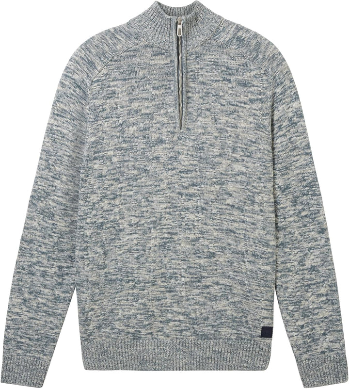 TOM TAILOR Herren Troyer Strickpullover aus Baumwolle S 34251 - Dusty Dark Teal Mouline, S 34251 - D