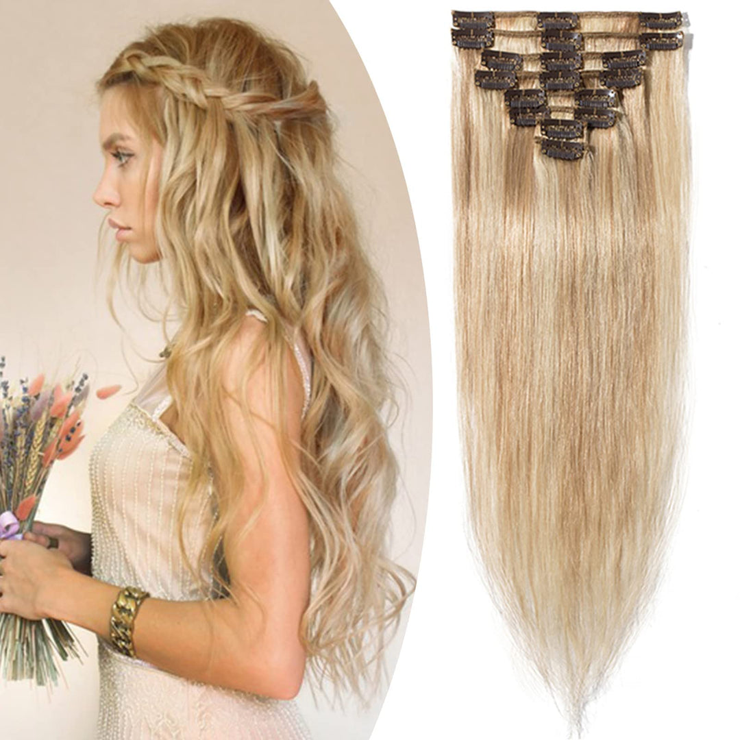 SEGO Extensions Clip in Echthaar 8 Pcs Remy Haarverlängerung Natürliche Haarteil glatt 100% Menschli