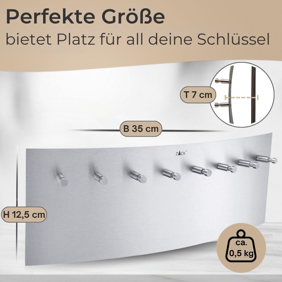 ZACK 50579 "ERGO" Schlüsselbrett, Edelstahl matt,35 cm Single, Single