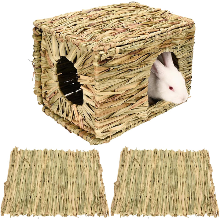 Faltendes Strohhaus, Kaninchengrashaus, für Kaninchen-Meerschweinchen Chinchilla Frettchen, Multi-Ut