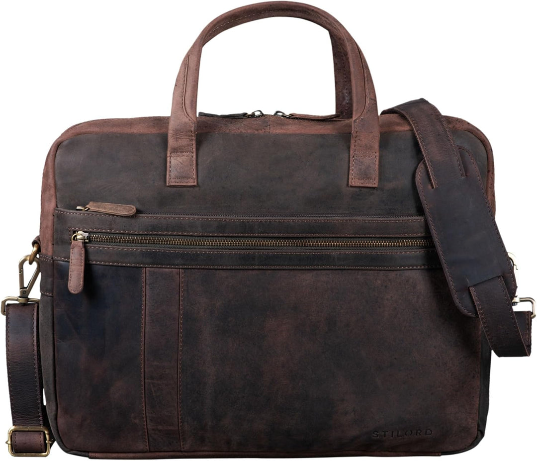 STILORD 'Conrad' Businesstasche Aktentasche Leder mit 15.6 Zoll Laptop-Fach Zweifachteilung Vintage