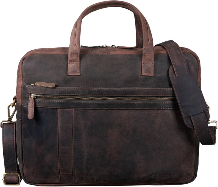 STILORD 'Conrad' Businesstasche Aktentasche Leder mit 15.6 Zoll Laptop-Fach Zweifachteilung Vintage