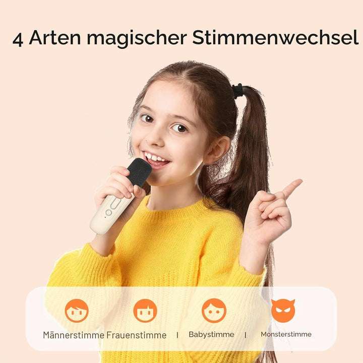 Mini Karaoke Maschine mit 2 Mikrofones, Kreative Musik Lautsprecher mit Mic Halter für Kinder Erwach