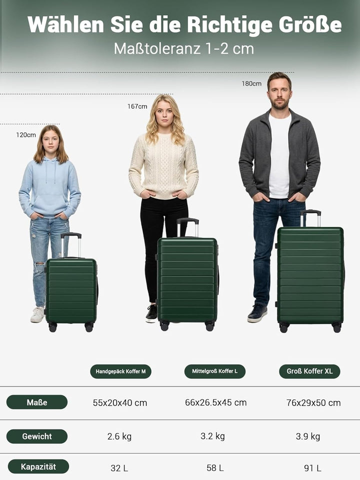 Mittelgrosser Koffer L, Hartschalenkoffer aus ABS, Leichter Trolley mit 4 Leisen 360° Doppelrollen,