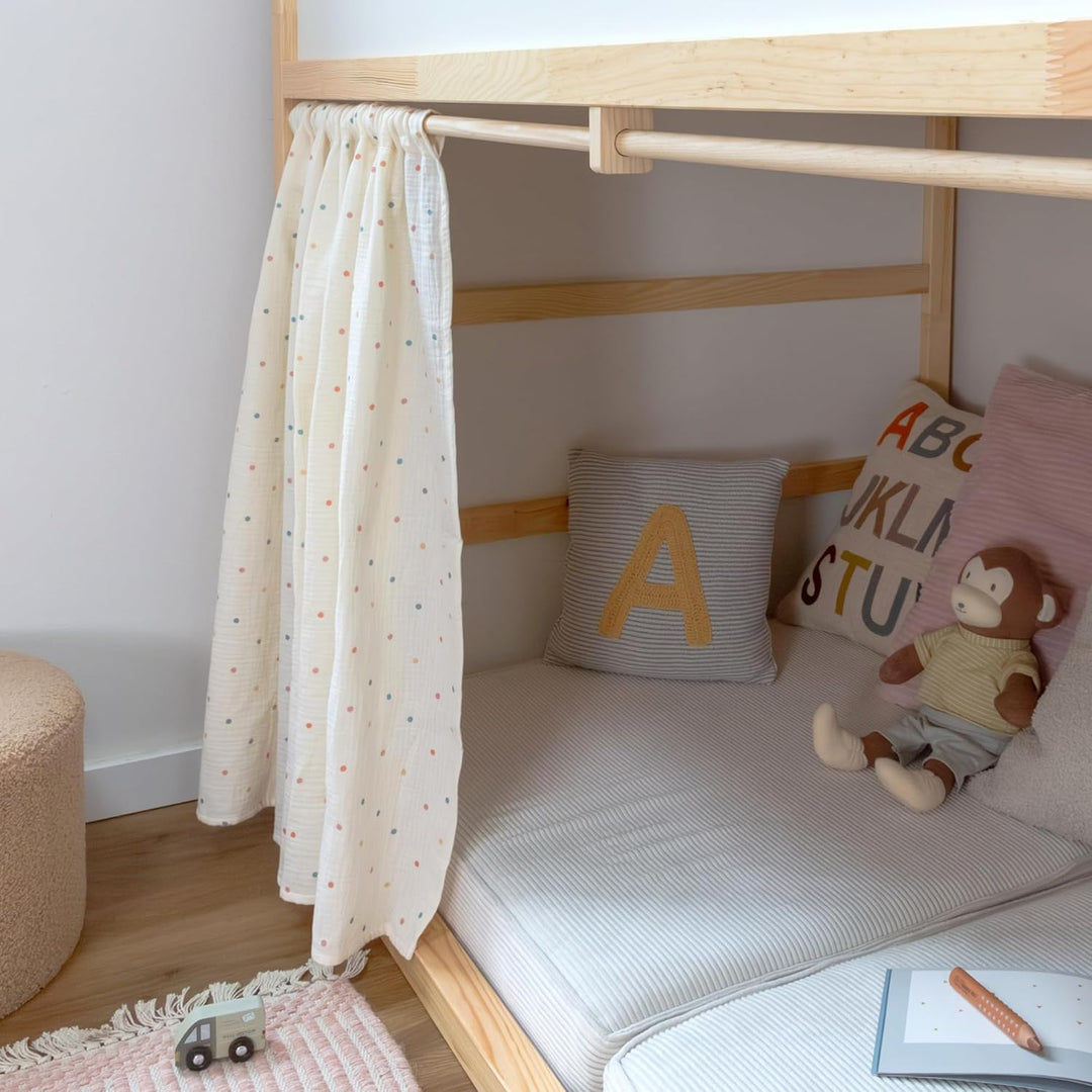 Musselin-Vorhang für IKEA KURA Kinderbett - Pünktchen | 100% Baumwolle, waschbar bei 30°C · weicher
