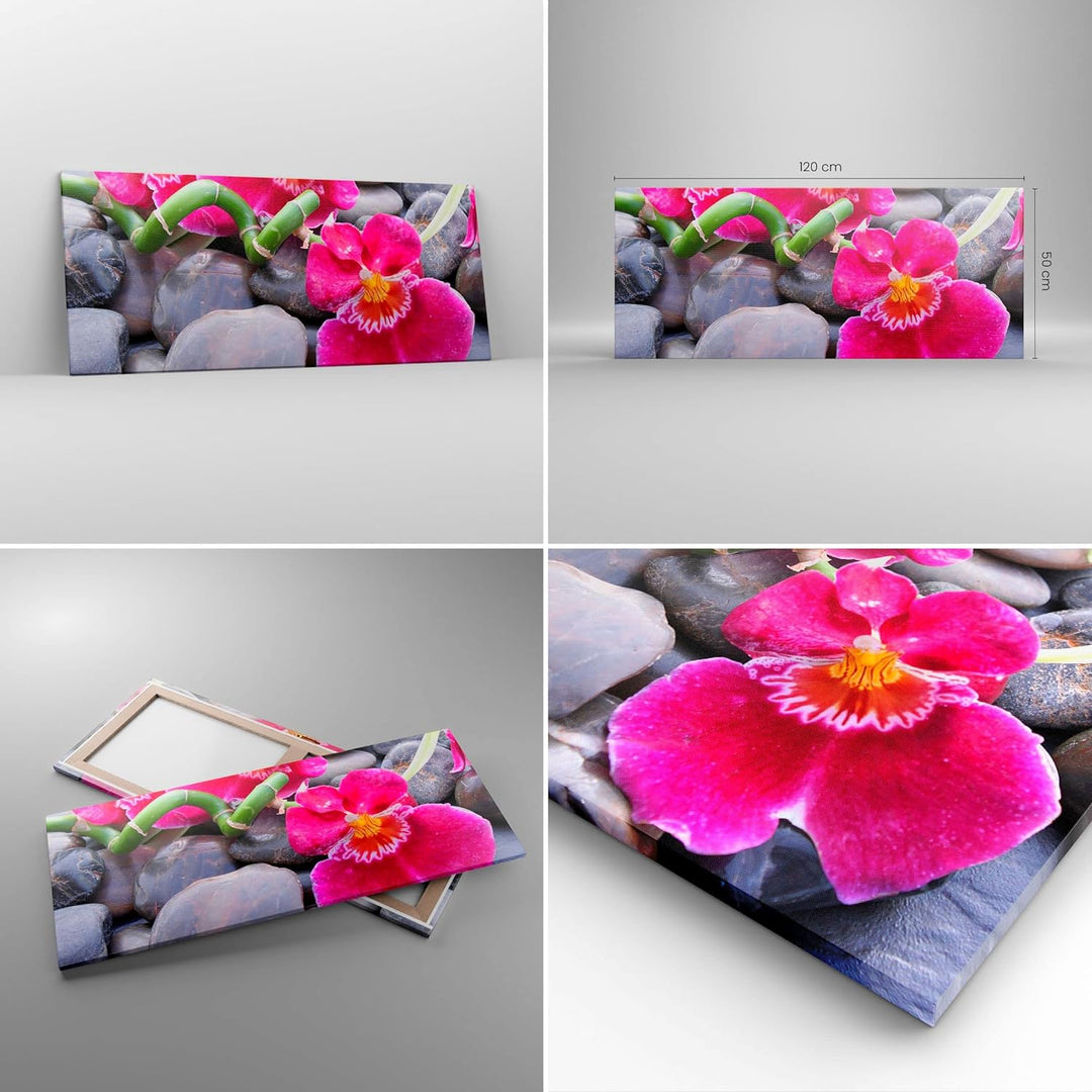 Wandbilder Dekoration Wohnzimmer Asiatisch bambus orchidee steine Panorama Bilder auf Leinwand 120x5