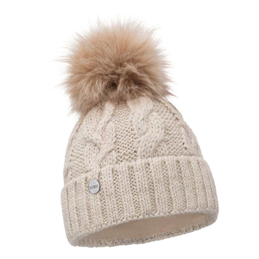 ELIMELI® Winter Mütze Damenmütze mit Fell-Bommel Fleece Innenfutter gefüttert - warme Damen Bommelmü