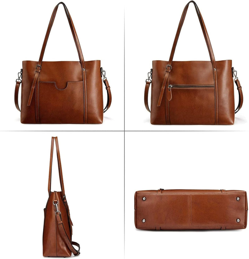 S-ZONE Damen 3-Way Schultertasche Vintage Echtleder Shopper Grosse Mode Laptop Arbeitstasche Umhänge