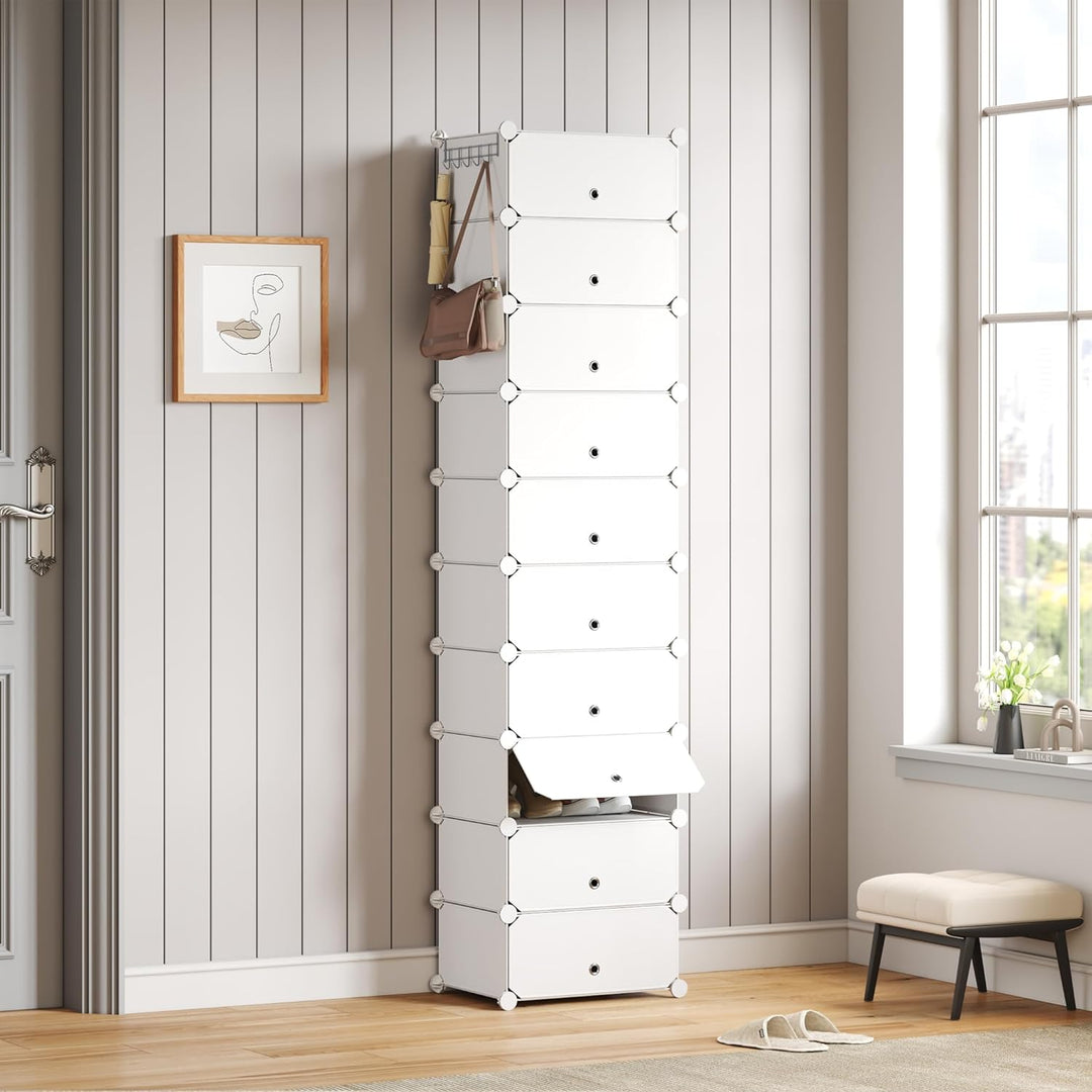 Mondeer Schuhregal, Kunststoff Schuhschrank, Modulares Schuhaufbewahrung mit Tür, Staub- und Wassera