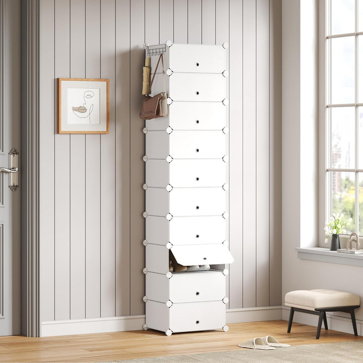 Mondeer Schuhregal, Kunststoff Schuhschrank, Modulares Schuhaufbewahrung mit Tür, Staub- und Wassera