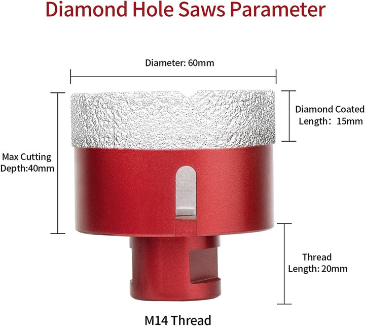 Meccion Diamant Lochsäge Bohrkrone M14 Winkelschleifer Diamantbohrkrone für Fliesen/Granit/Marmor/Po