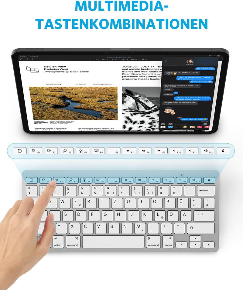 OMOTON deutsche Bluetooth Tastatur für iPad 10.9/10.2/9.7, iPad Air 6/5/4/3, Tastatur iPad Pro 13/12