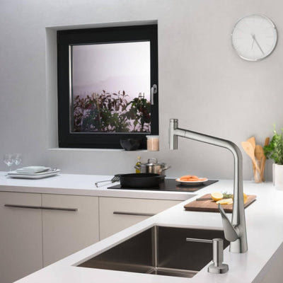 hansgrohe Metris Einhebel-Küchenarmatur, Komfort-Höhe 320mm mit ausziehbarer Brause und Schwenkausla