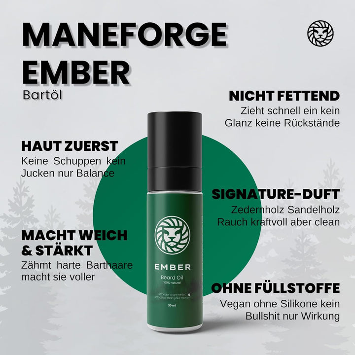 Ember Bartöl für Männer – 30ml – Natürlich mit Arganöl Mandelöl & Avocadoöl – Gegen Trockenheit Juck