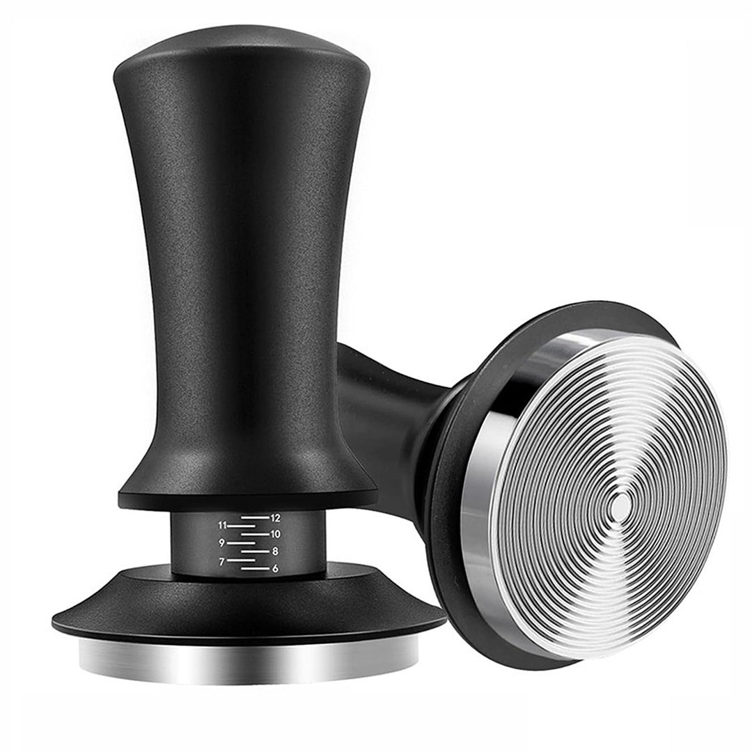 TRIXES Gefederter Kaffeestampfer mit Matte – verstellbarer Espresso-Tamper – Mattschwarz – Kaffeebrü